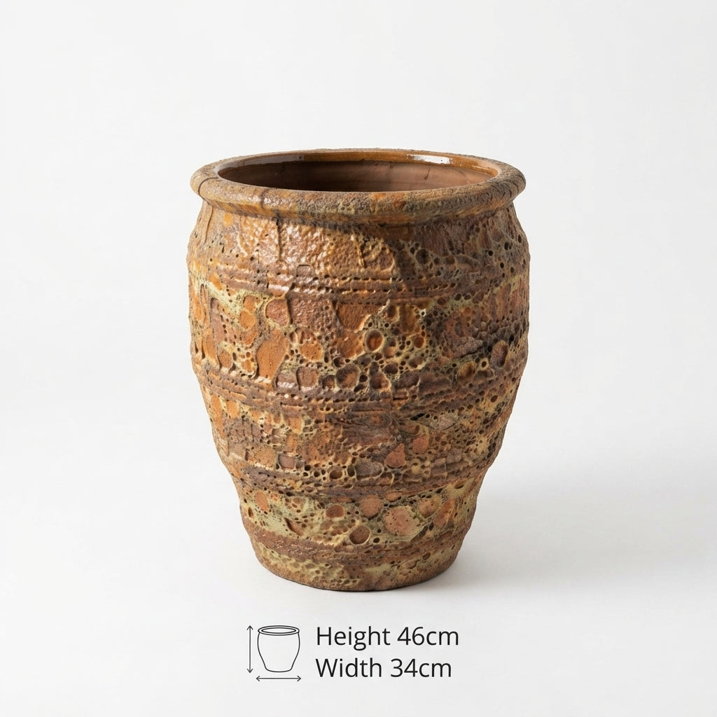 Artisan Textured Ochre & Amber Pitted Ceramic Floor Pot (H46cm*W34cm)