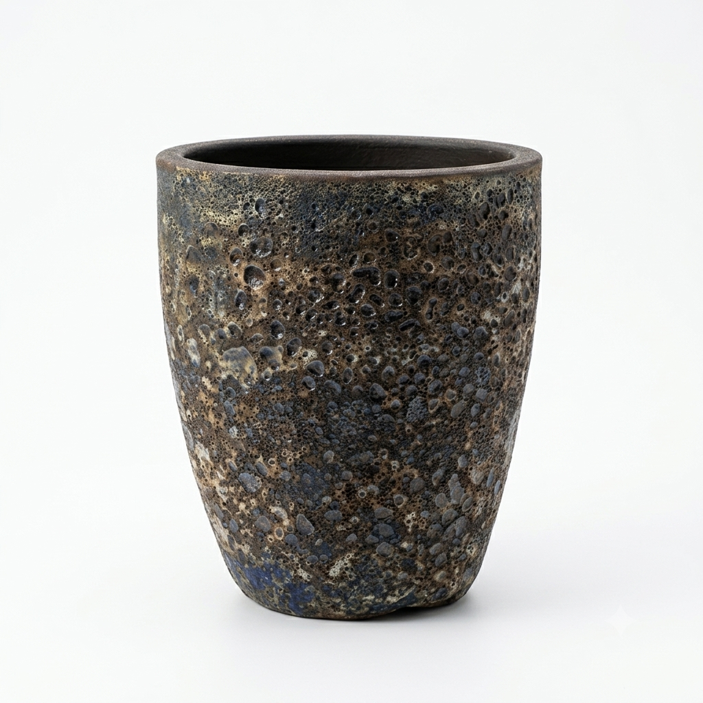 Dark brown and sky blue mix / Lava Glaze Pot - Medium