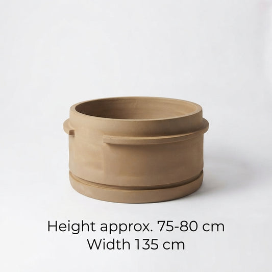 Beige Fiber Pot with Wheel Plate