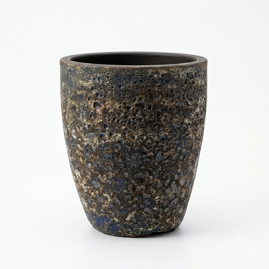 Dark brown and sky blue mix / Lava Glaze Pot - Medium