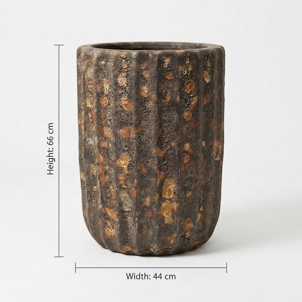 Fluted Rustic Cylindrical Planter_Medium