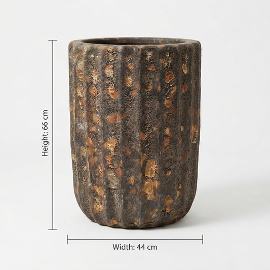 Fluted Rustic Cylindrical Planter_Medium