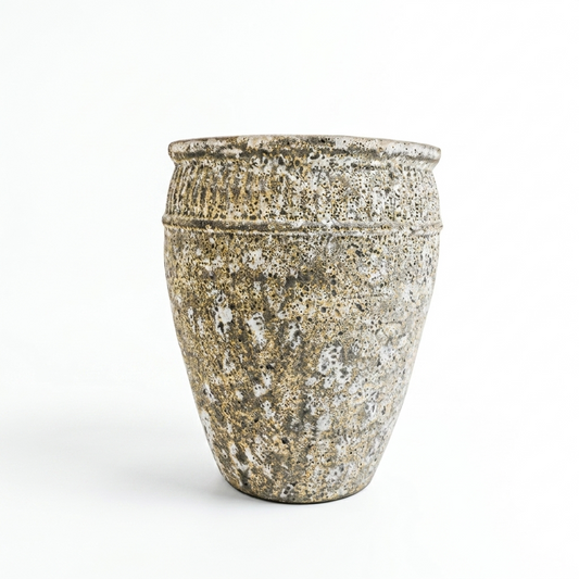 Atlantis or volcanic jar pot mottled grey and earthy yellow/sand mix - Medium
