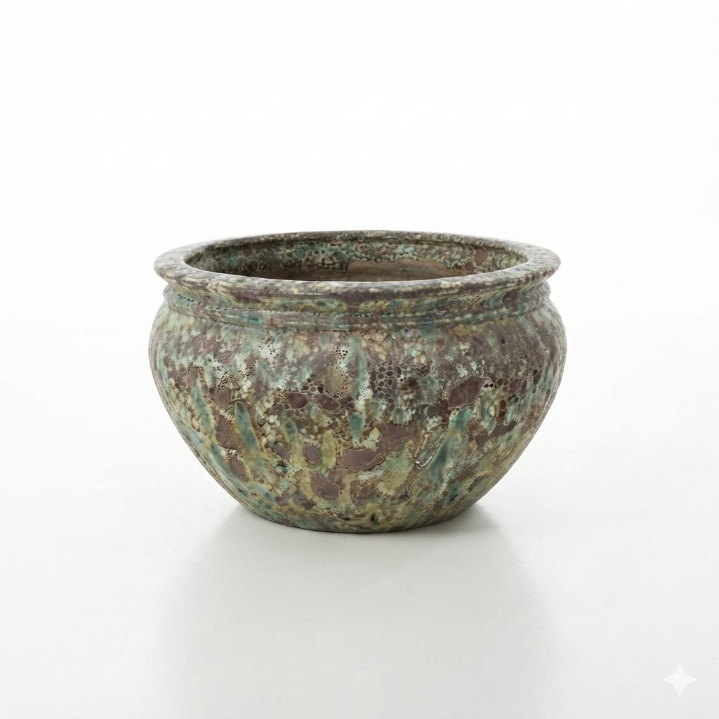 Speckled Teak and Seafoam Jardinière/ Large