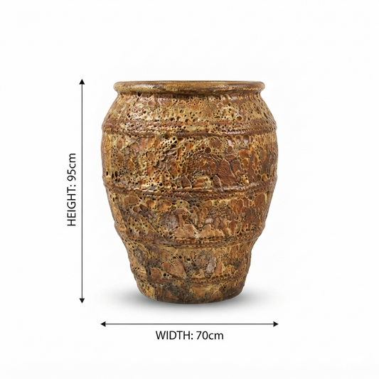 Large_Artisan Textured Ochre & Amber Pitted Ceramic Floor Pot (H95cm*W70cm)