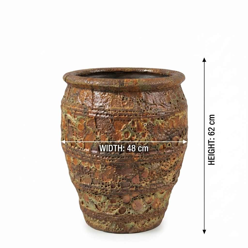 Artisan Textured Ochre & Amber Pitted Ceramic Floor Pot (H62cm*W48cm)